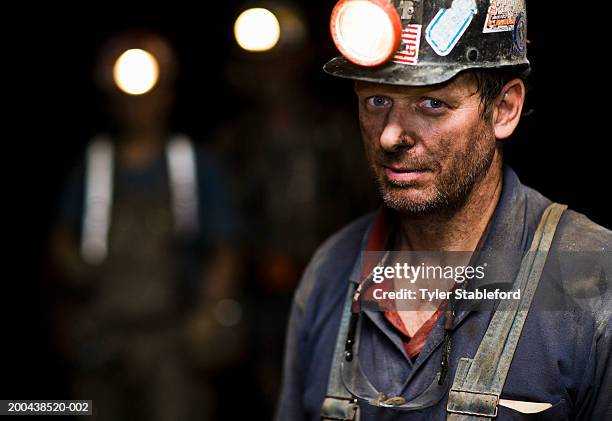coal miner in mine, portrait, close-up - coal miner man stock pictures, royalty-free photos & images