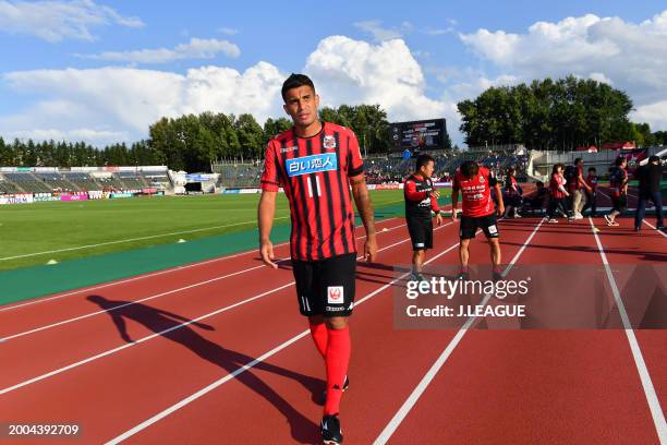 Jonathan Reis of Consadole Sapporo applauds fans after the team's 1-0 victory in the J.League J1 match between Hokkaido Consadole Sapporo and Vegalta...