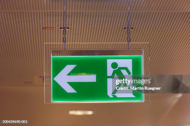 emergency exit sign, close-up - for sale sign fotografías e imágenes de stock