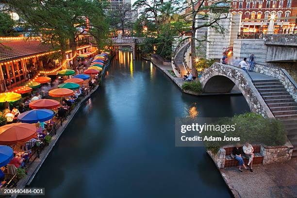 usa, texas, san antonio, san antonio river and river walk at dusk - v texas stock pictures, royalty-free photos & images