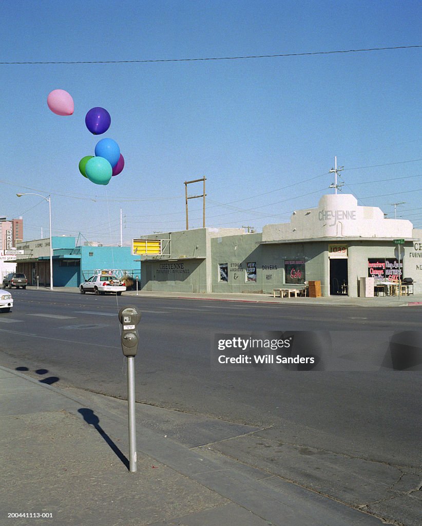 USA, Nevada, Las Vegas, balloons tied to parking meter