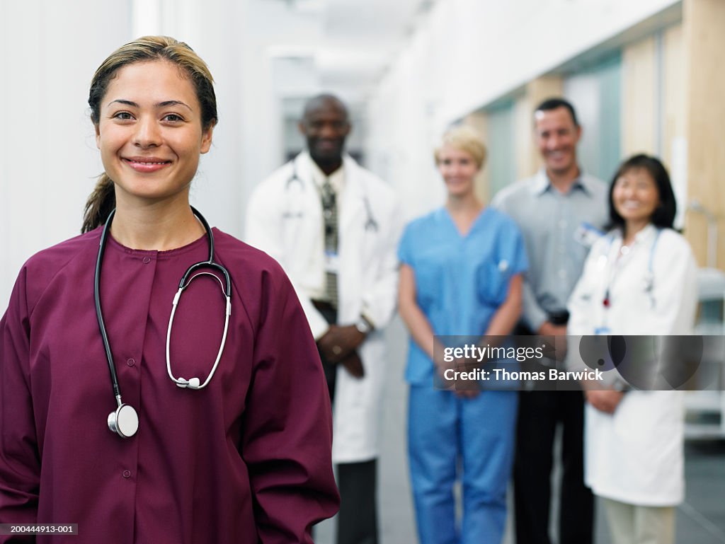 Medical professionals standing in hospital, portrait