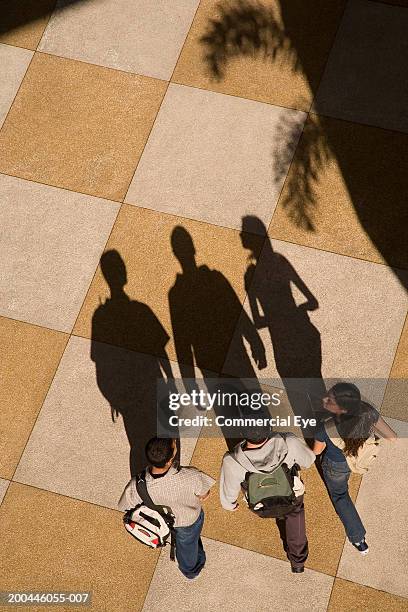 students walking, elevated view, rear view - three people walking stock pictures, royalty-free photos & images