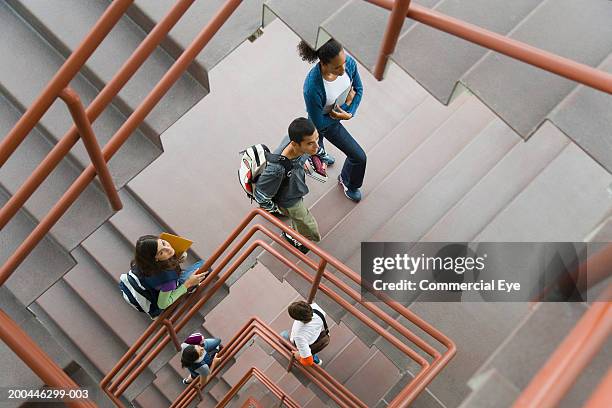 students walking up staircase, elevated view - swoosh stock pictures, royalty-free photos & images