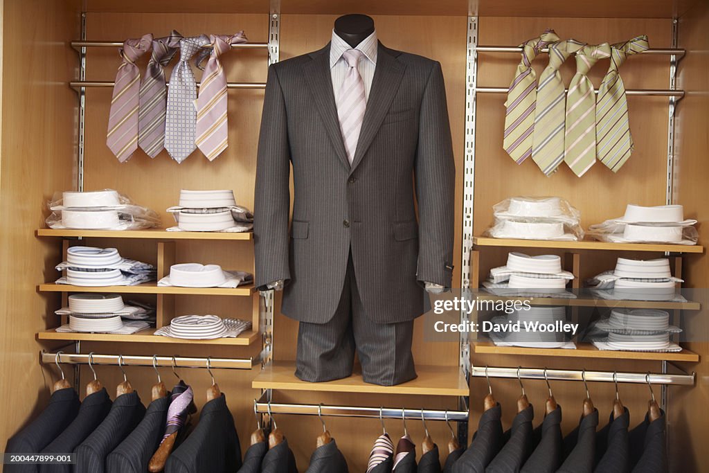 Mens' suits, shirts and ties in store display