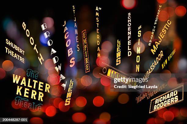 usa, new york city, illuminated theatre signs (digital composite) - theatre district stock pictures, royalty-free photos & images