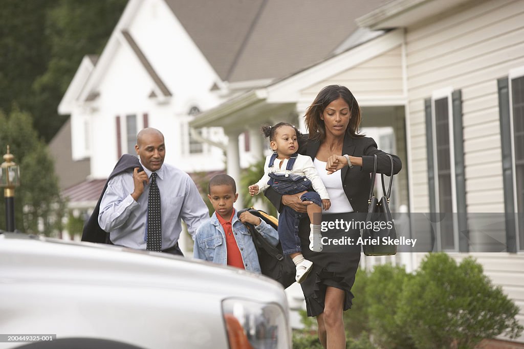 Children Rushing Parents And Children Rushing Off To Work And School High-Res Stock ...
