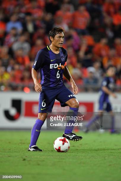 Toshihiro Aoyama of Sanfrecce Hiroshima in action during the J.League J1 match between Omiya Ardija and Sanfrecce Hiroshima at NACK5 Stadium Omiya on...