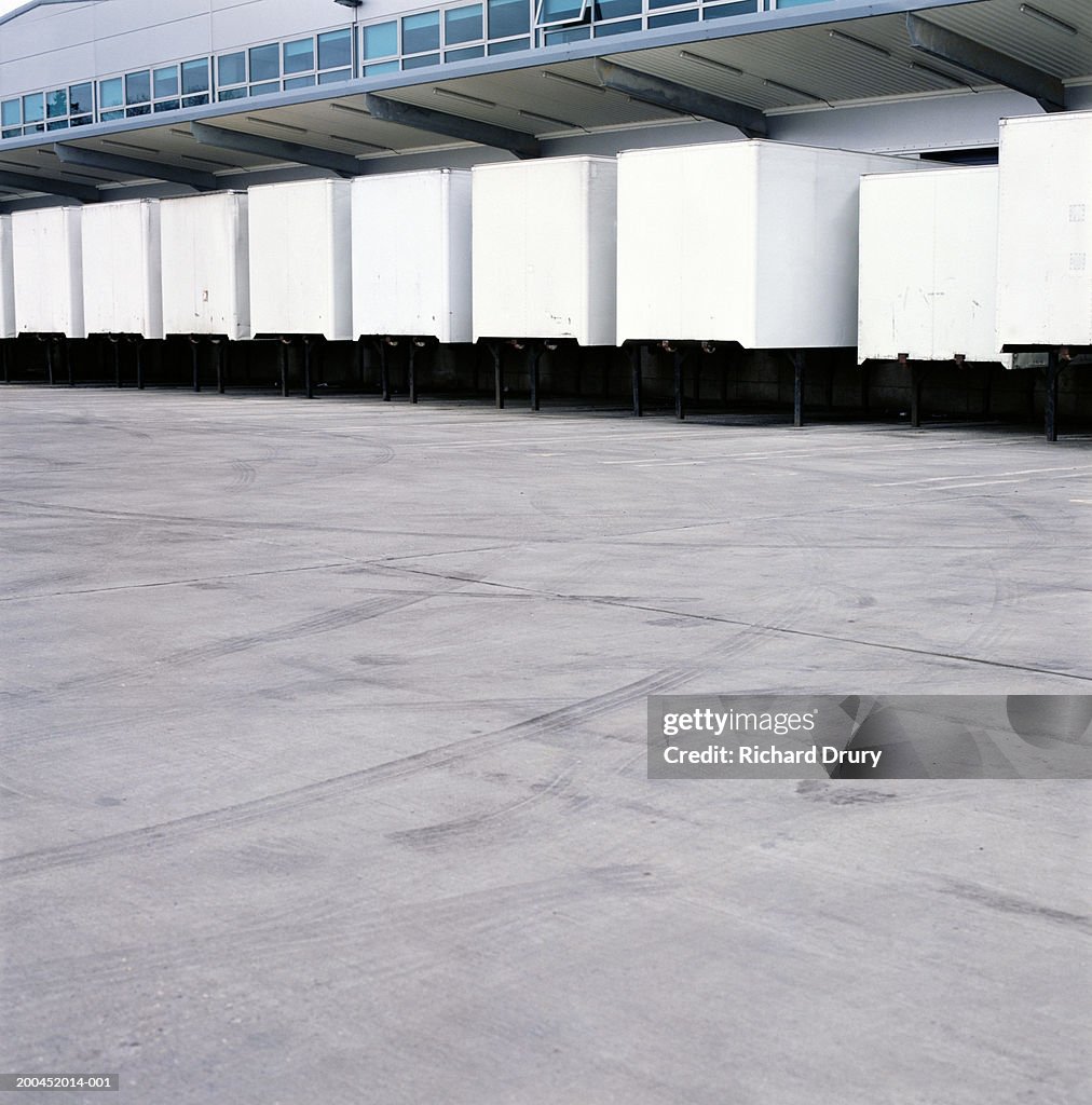 Lorry trailors lined up in loading bay