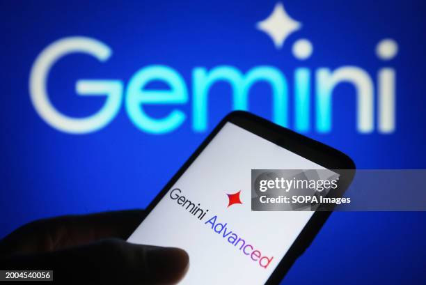 In this photo illustration, Google Gemini Advanced logo is seen on a smartphone screen.