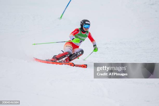 Anuk Braendli of Switzerland in action during the Audi FIS Alpine Ski World Cup 2024 Slalom Discipline Women's on February 11, 2024 in Soldeu,...