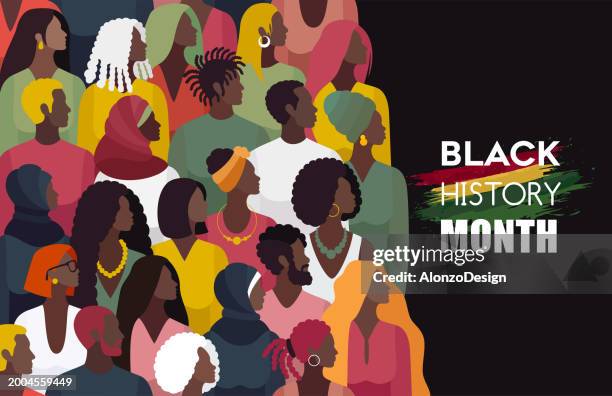 große gruppe von schwarzen. black history month. nahtloses muster. - geschichte der afroamerikaner in den usa stock-grafiken, -clipart, -cartoons und -symbole