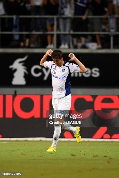 Shun Nagasawa of Gamba Osaka celebrates after scoring the team's second goal during the J.League J1 match between Sagan Tosu and Gamba Osaka at Best...