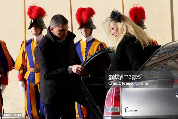 Karina Elizabeth Milei, sister of Argentina's President Javier Milei, arrives at the Apostolic Palace for an audience with Pope Francis on Feb,uary...