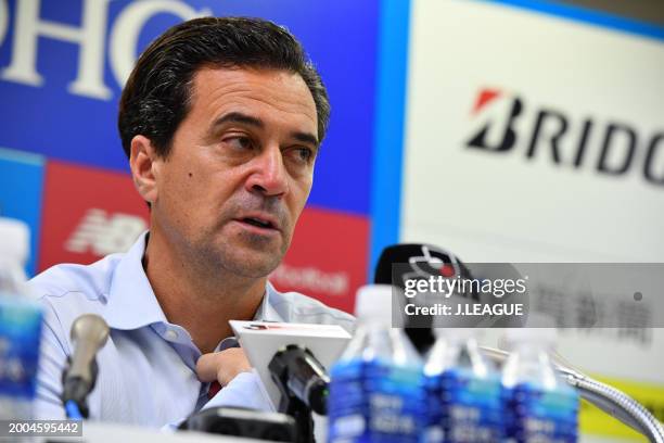 Head coach Massimo Ficcadenti of Sagan Tosu speaks at the post match press conference after the J.League J1 match between Sagan Tosu and Gamba Osaka...