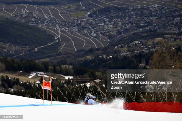 Ragnhild Mowinckel of Team Norway in action during the Audi FIS Alpine Ski World Cup Women's Downhill Training on February 15, 2024 in Crans Montana,...