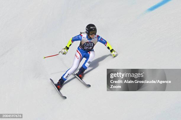 Romane Miradoli of Team France in action during the Audi FIS Alpine Ski World Cup Women's Downhill Training on February 15, 2024 in Crans Montana,...