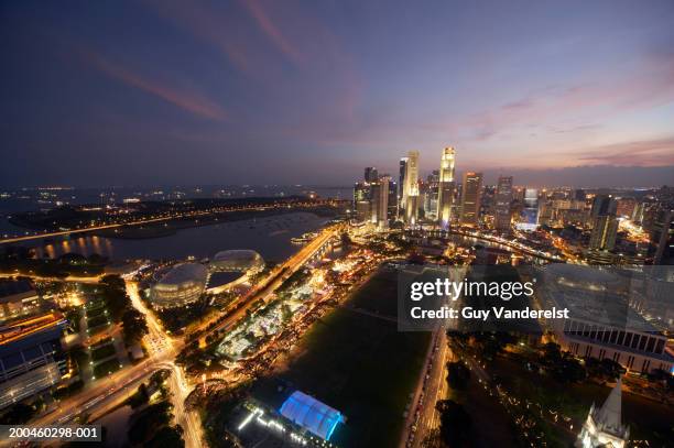 singapore, padang, singapore river and business district, aerial view - singapore city aerial stock pictures, royalty-free photos & images