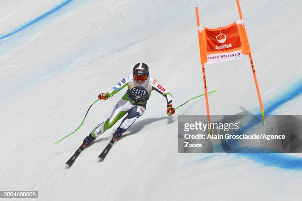 Ilka Stuhec of Team Slovenia in action during the Audi FIS Alpine Ski World Cup Women's Downhill Training on February 15, 2024 in Crans Montana,...