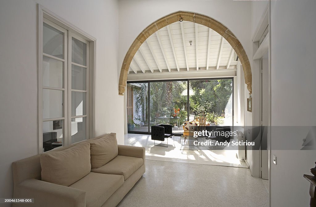 Interior of home with sofa and patio