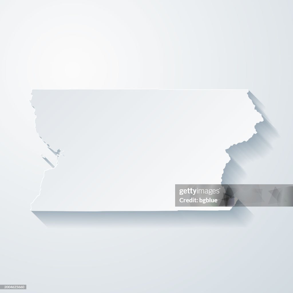 Condado de Snohomish, Washington. Mapa con efecto de corte de papel sobre fondo en blanco