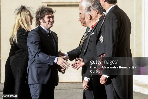 Argentina's President Javier Milei arrives at San Damaso Court to attend a meeting with Pope Francis, on February 12, 2024 in Vatican City, Vatican.