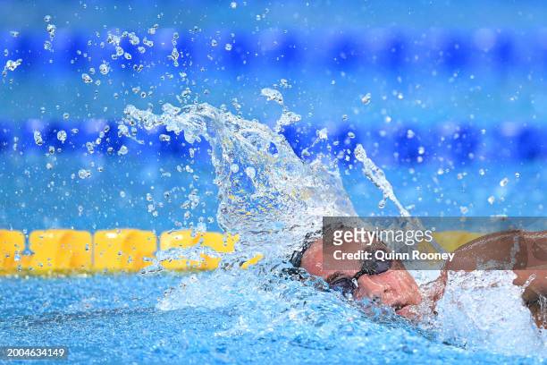 Simona Quadarella of Team Italy competes in the Women's 1500m Freestyle Heat 3 on day eleven of the Doha 2024 World Aquatics Championships at Aspire...