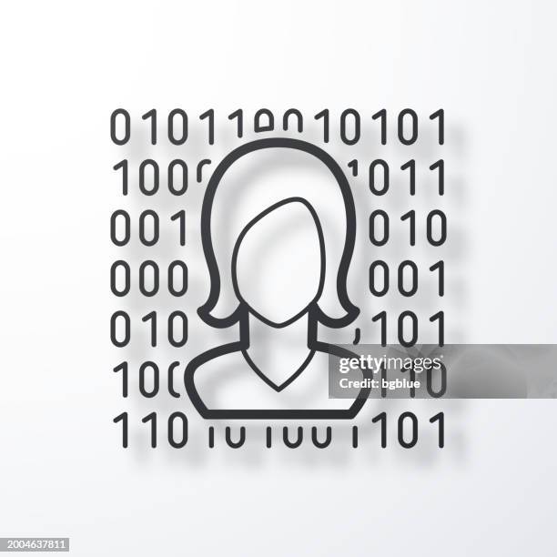 female face with binary code. line icon with shadow on white background - portrait gray background stock illustrations