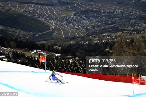 Laura Gauche of Team France in action during the Audi FIS Alpine Ski World Cup Women's Downhill Training on February 15, 2024 in Crans Montana,...