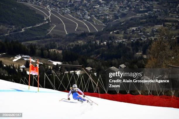 Karen Clement of Team France in action during the Audi FIS Alpine Ski World Cup Women's Downhill Training on February 15, 2024 in Crans Montana,...