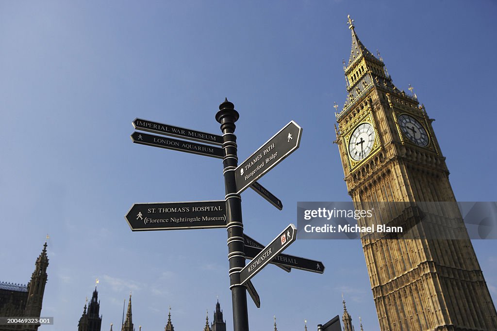 Directional road sign and Big Ben