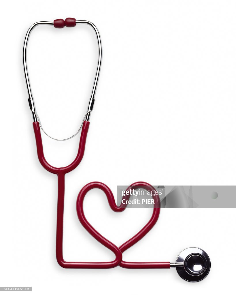 Stethoscope with pipe in shape of heart, close-up
