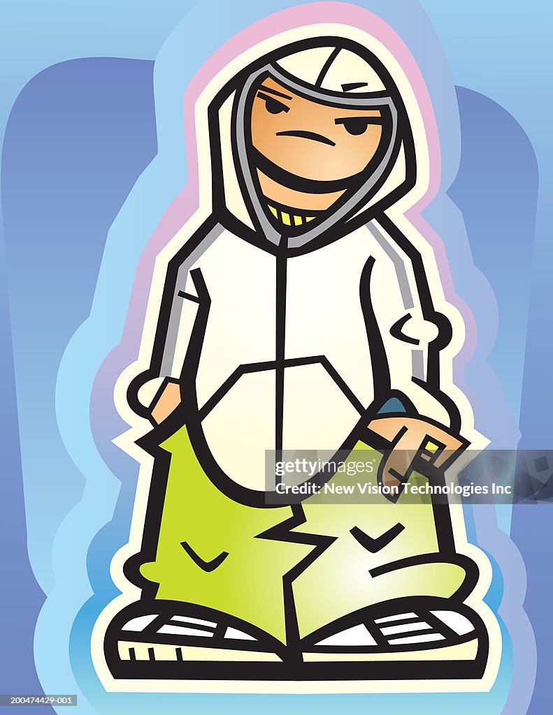 Teenage boy wearing hooded sweatshirt