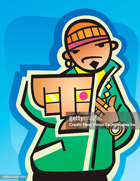 teenage boy clenching fist, arm outstretched - goldkette stock-grafiken, -clipart, -cartoons und -symbole