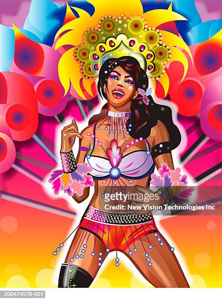 young woman wearing carnival costume, dancing - daisy dukes stock illustrations