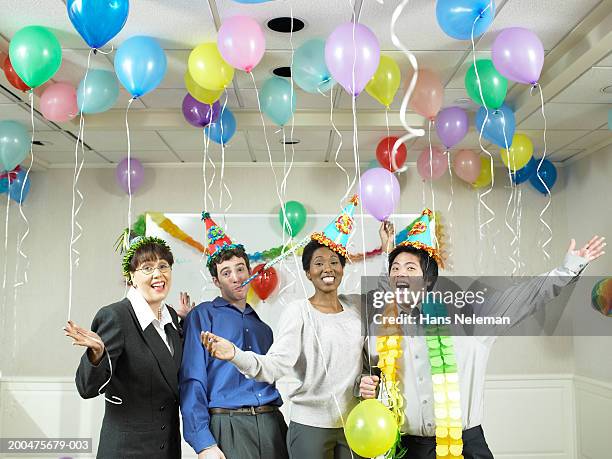 businesspeople at office party, portrait - office party stock pictures, royalty-free photos & images