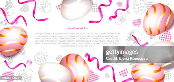 easter celebration concept in realistic style. decorated easter pearl eggs with confetti on a white background. spring template for holiday design with place for text. - mother of pearl background stock illustrations