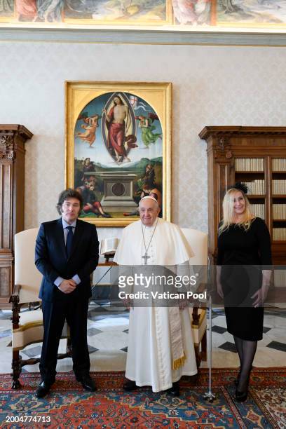 Pope Francis meets with Argentina's President Javier Milei and his sister Karina Elizabeth Milei during an audience at the Apostolic Palace on...