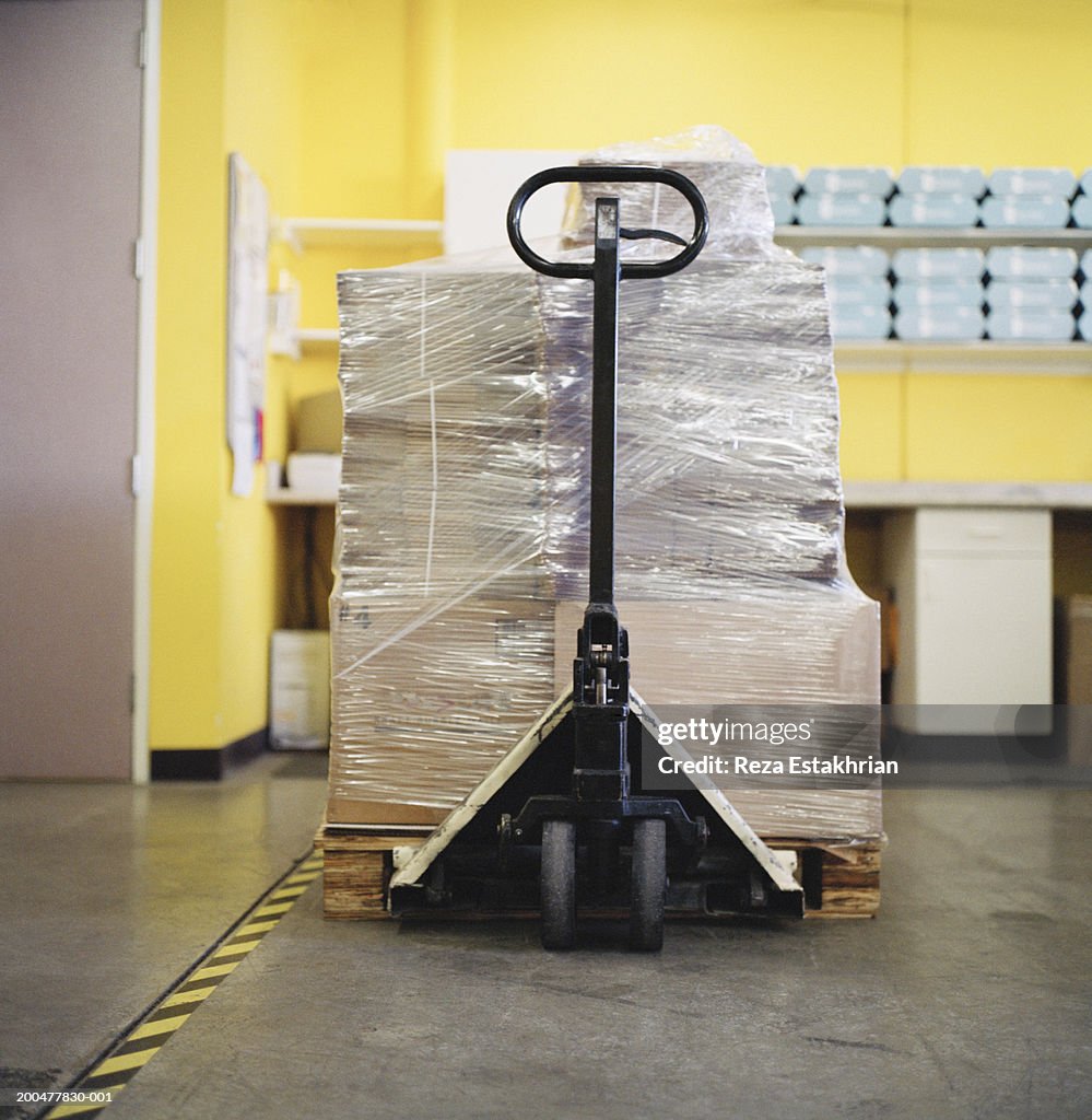 Pallette with plastic wrapped boxes