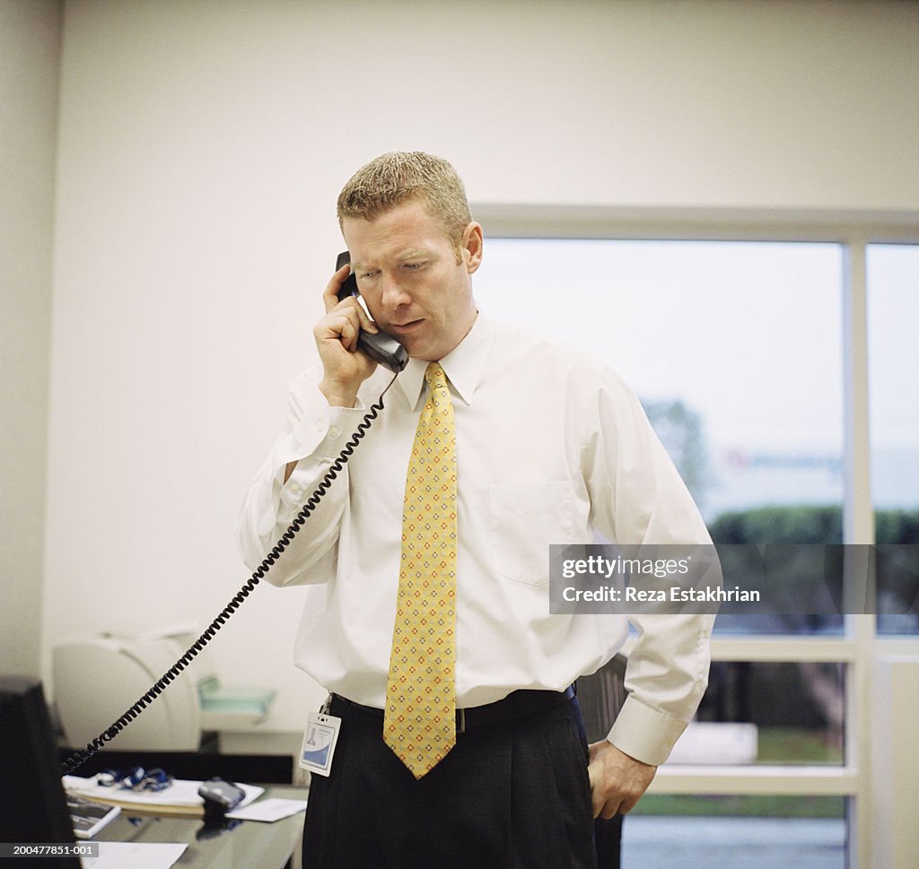 Businessman using telephone