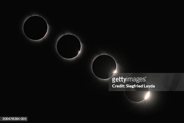solar eclipse in four stages (digital composite), low angle view - solar eclipse stock pictures, royalty-free photos & images