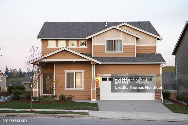 exterior of house, sunset - façade stock pictures, royalty-free photos & images