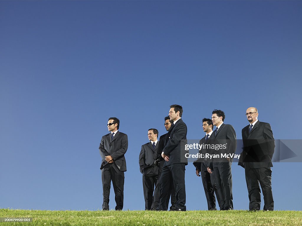 Businessmen standing on field