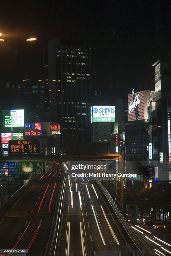 Japan, Tokyo, Shubiya, traffic, night (long exposure)