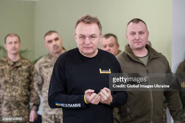 Mayor of Lviv Andriy Sadovyi opens recruiting centre of Ukrainian Army on February 12, 2024 in Lviv, Ukraine. Ministry of Defence, together with Lviv...