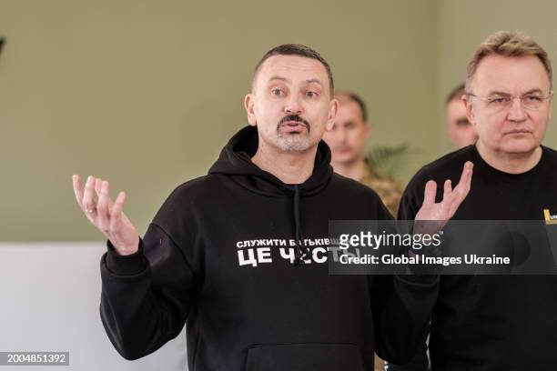 Oleksii Bezhevets , representative of the Ministry of Defence on recruiting, opens recruiting centre of Ukrainian Army on February 12, 2024 in Lviv,...