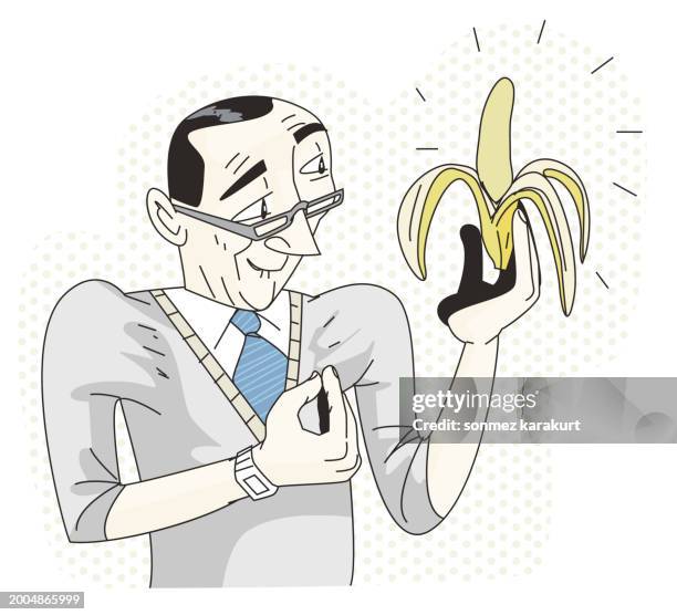 ilustraciones, imágenes clip art, dibujos animados e iconos de stock de delicioso plátano - eating banana