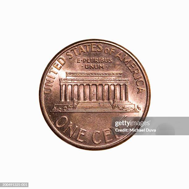 us one cent coin against white background, close-up - one cent coin stock pictures, royalty-free photos & images