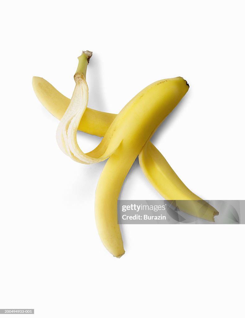 Banana skin against white background, close-up