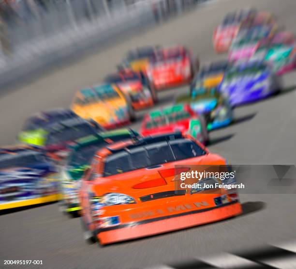 stock car race (digital composite, digital enhancement) - stock car racing stock-fotos und bilder